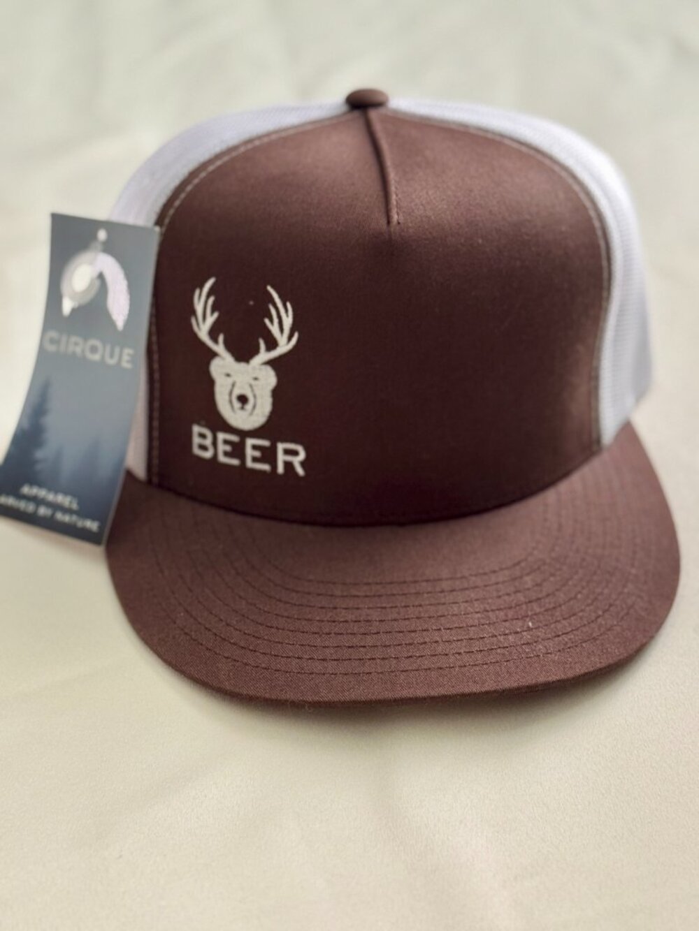 Cirque Apparel Beer Bear Flat Brim Hat Brown White One Size Carved by Nature
